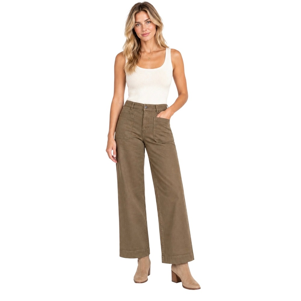 Maeve Anthropologie The Colette Cropped Wide Leg Pants Olive Brown Size 27